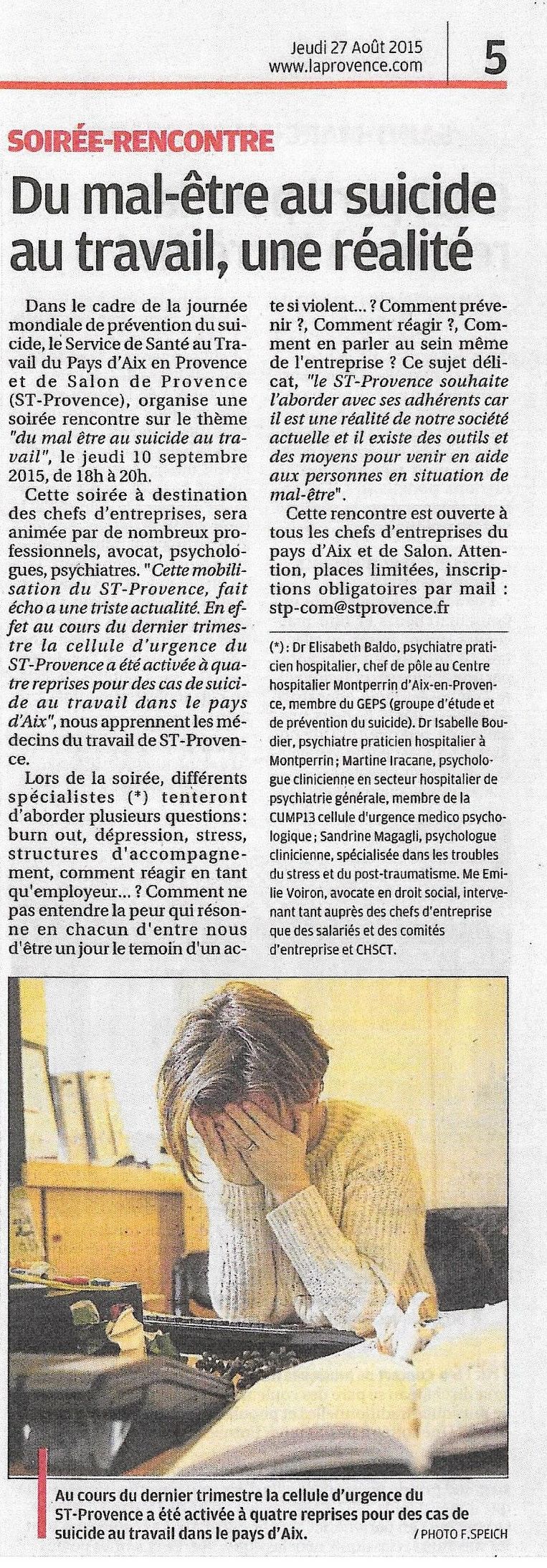 suicide au travail article la provence